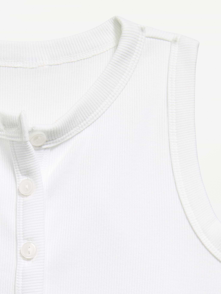 Image 4 of 4, Fitted Sleeveless Ribbed Button-Front Top for Girls