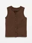Image number 1 showing, Fitted Sleeveless Ribbed Button-Front Top for Girls