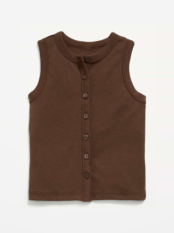 Fitted Sleeveless Ribbed Button-Front Top for Girls