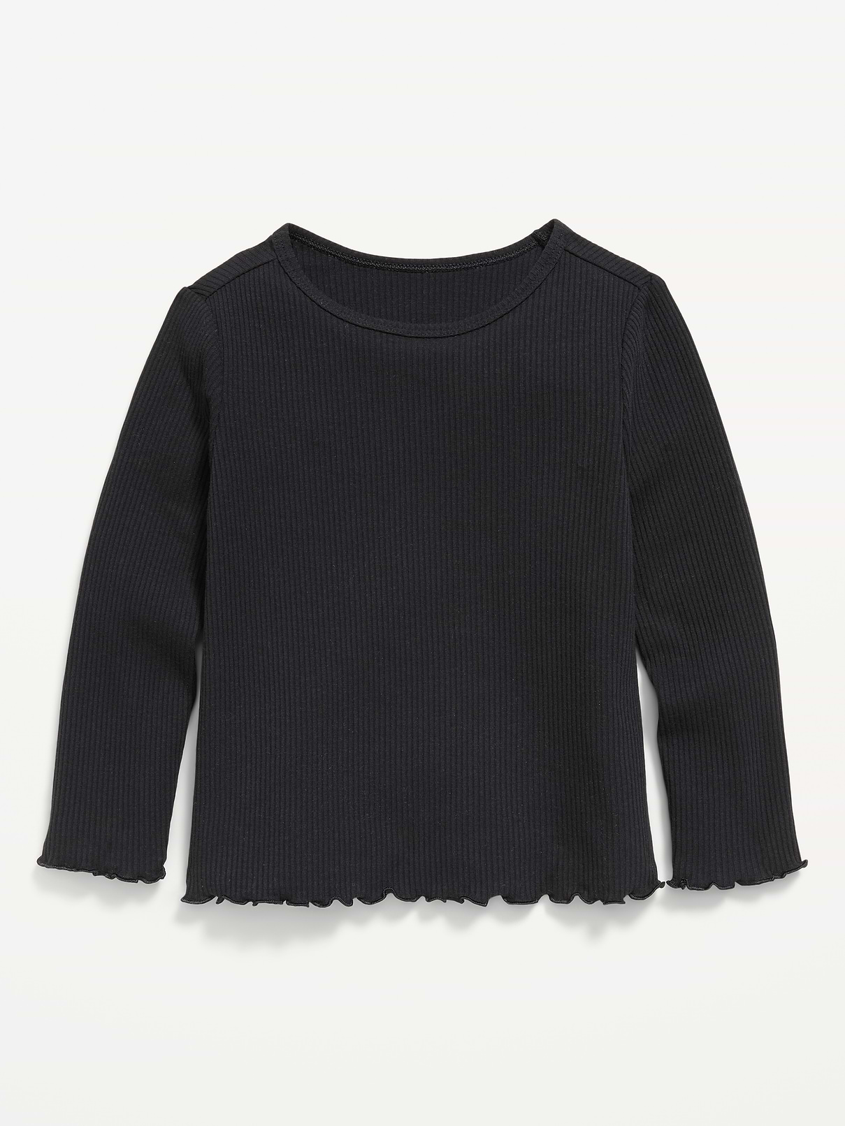 Image number 1 showing, Fitted Long-Sleeve Ribbed Lettuce-Edge T-Shirt for Toddler Girls