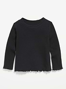 Image number 1 showing, Fitted Long-Sleeve Ribbed Lettuce-Edge T-Shirt for Toddler Girls