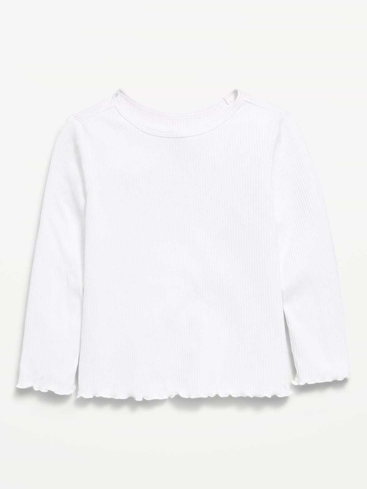 Fitted Long-Sleeve Ribbed Lettuce-Edge T-Shirt for Toddler Girls