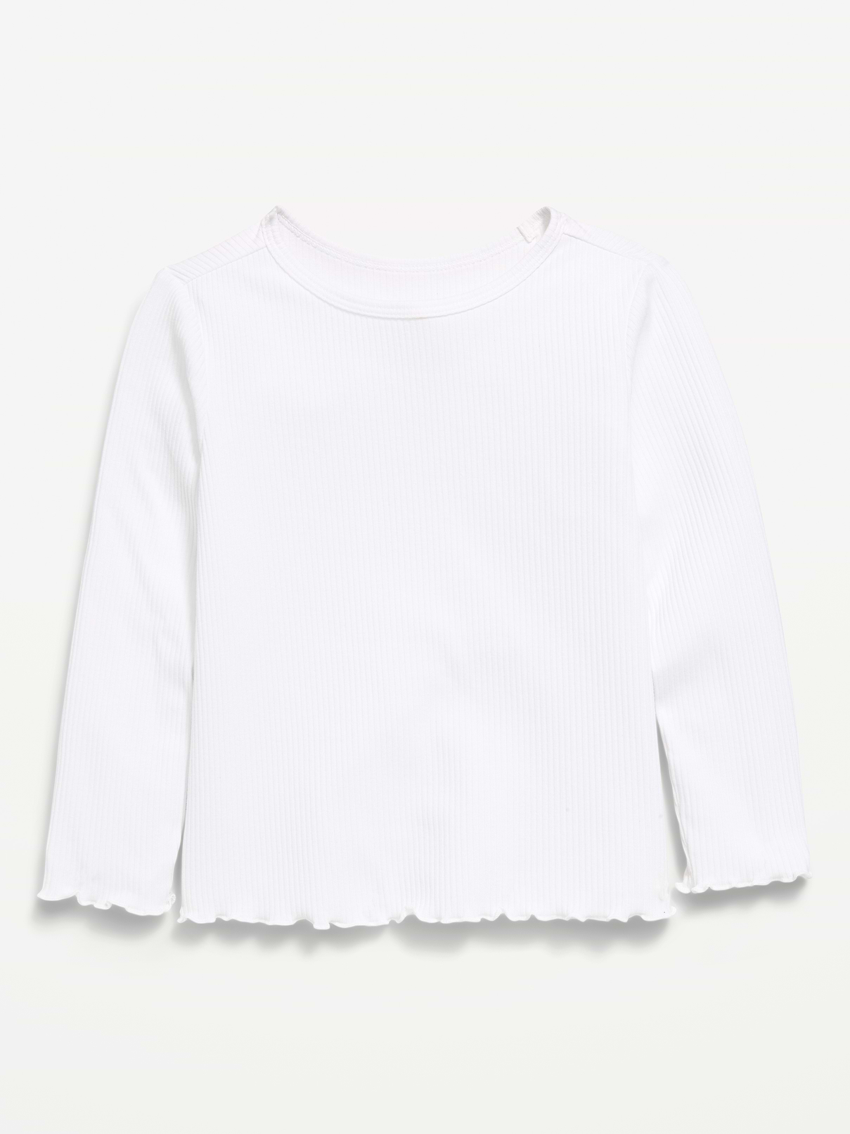 Image number 1 showing, Fitted Long-Sleeve Ribbed Lettuce-Edge T-Shirt for Toddler Girls