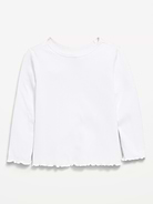 Image number 1 showing, Fitted Long-Sleeve Ribbed Lettuce-Edge T-Shirt for Toddler Girls