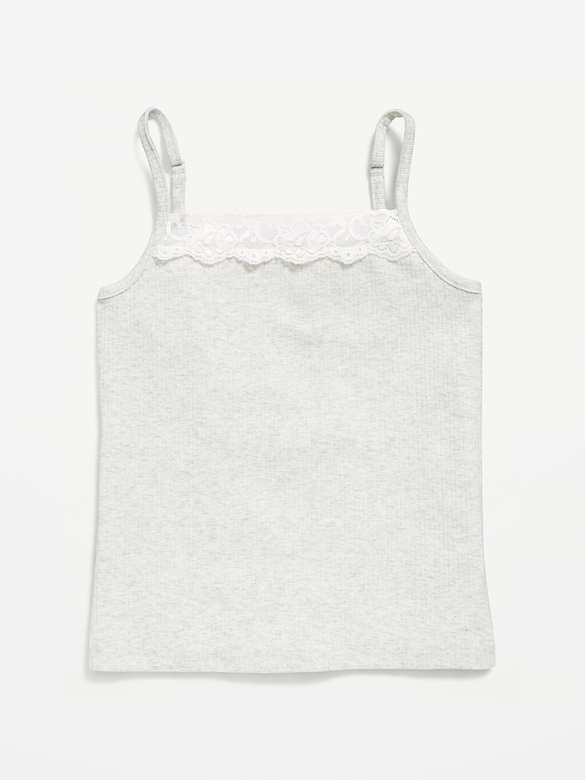 Fitted Ribbed Lace-Trim Cami for Girls