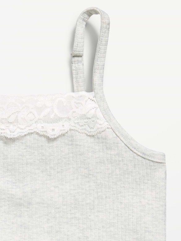 Fitted Ribbed Lace-Trim Cami for Girls