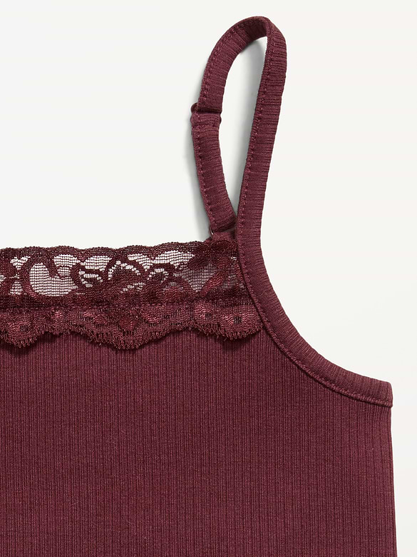 Fitted Ribbed Lace-Trim Cami for Girls