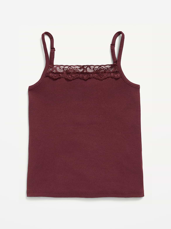 Fitted Ribbed Lace-Trim Cami for Girls