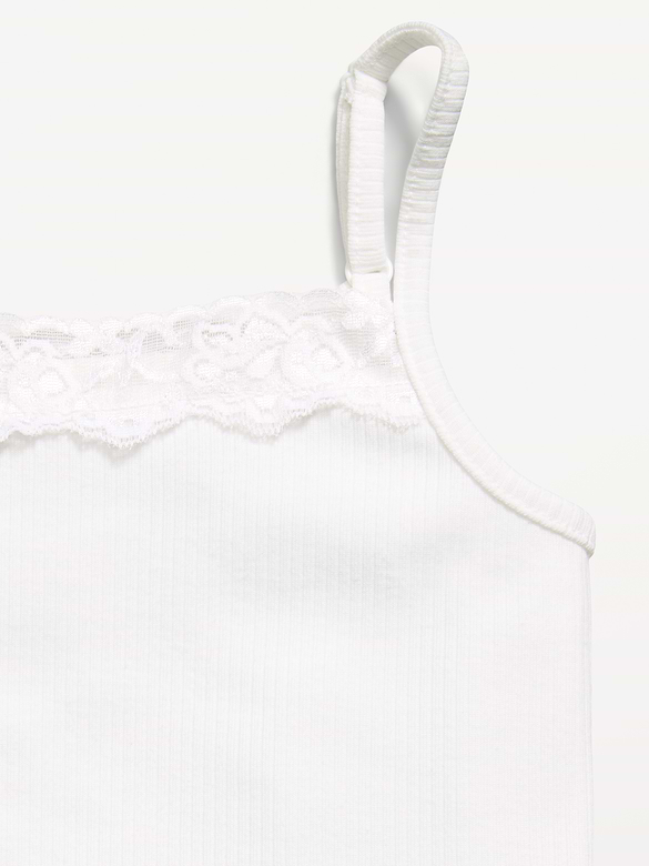 Fitted Ribbed Lace-Trim Cami for Girls