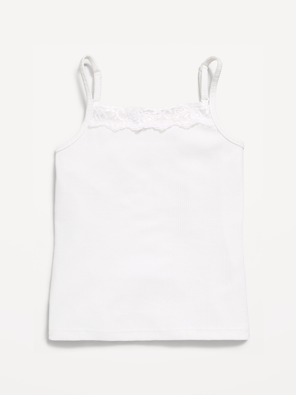 Fitted Ribbed Lace-Trim Cami for Girls