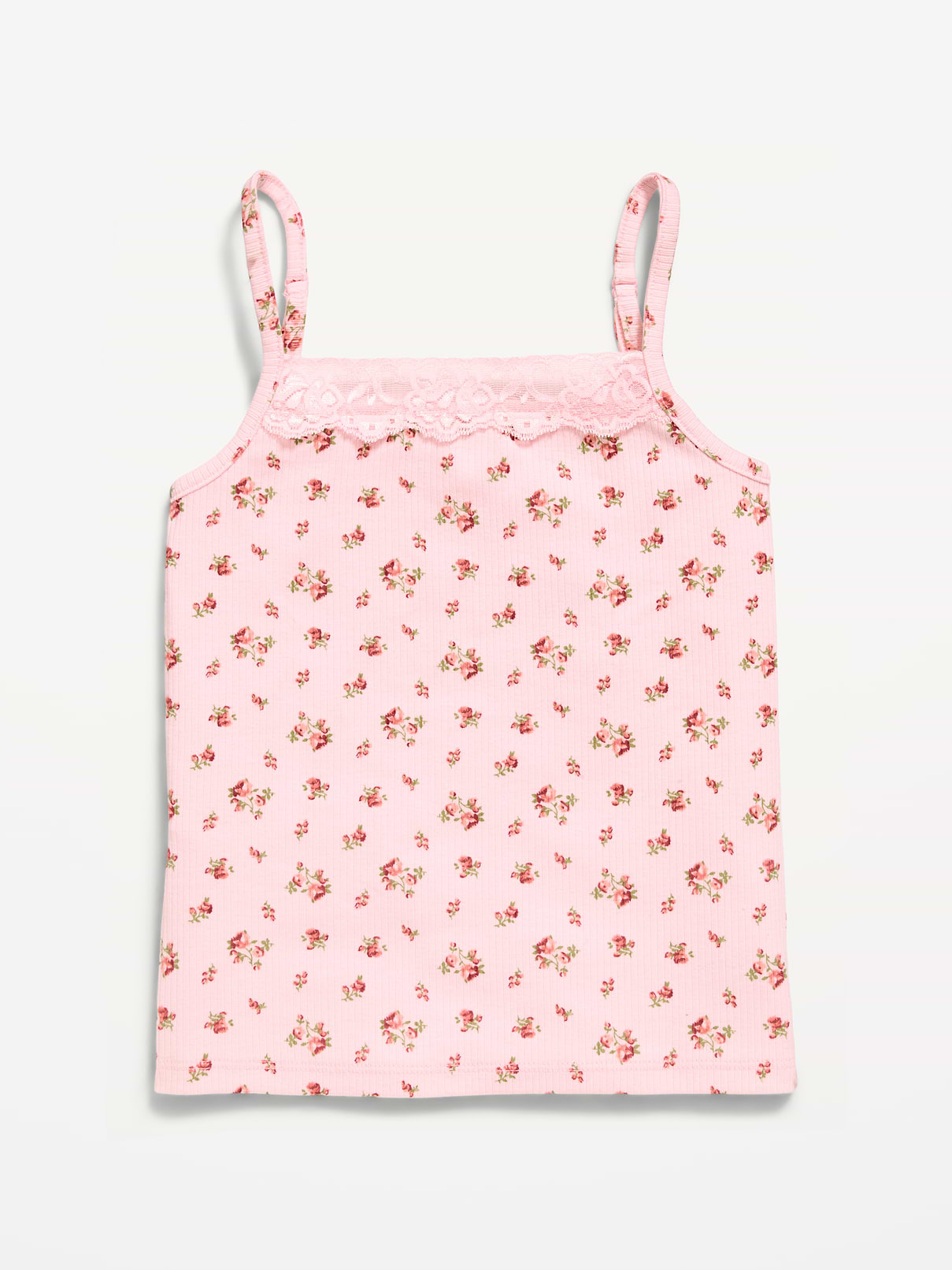 Image number 1 showing, Fitted Ribbed Lace-Trim Cami for Girls