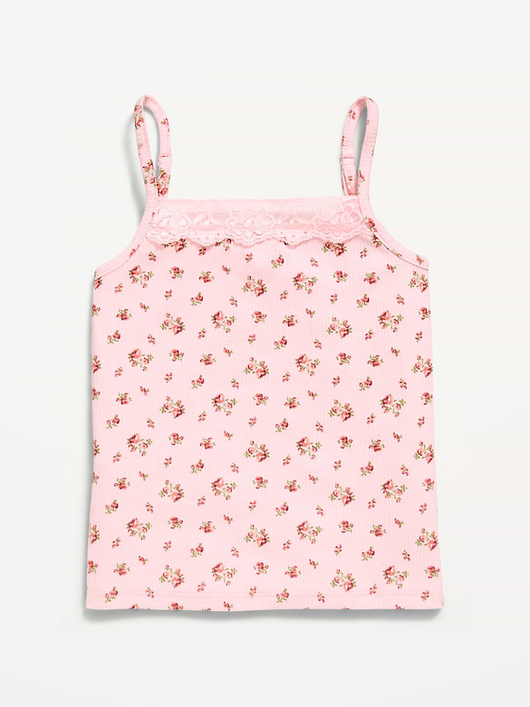 Fitted Ribbed Lace-Trim Cami for Girls