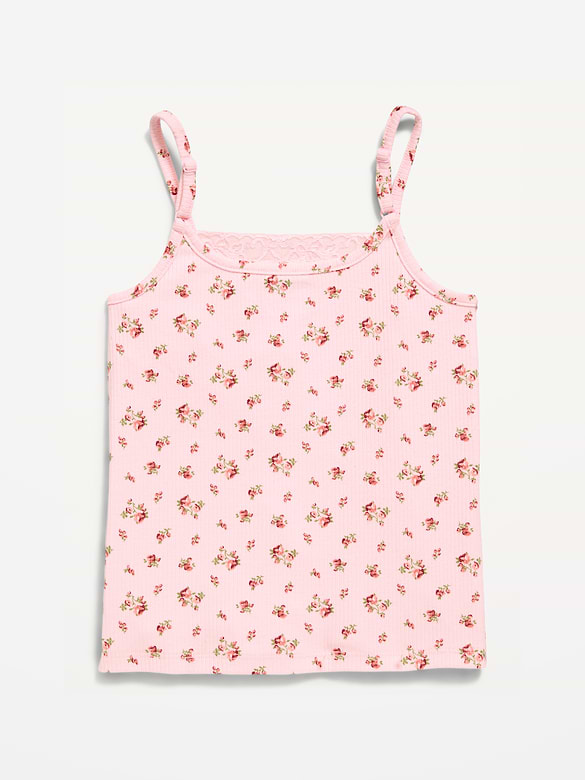 Fitted Ribbed Lace-Trim Cami for Girls