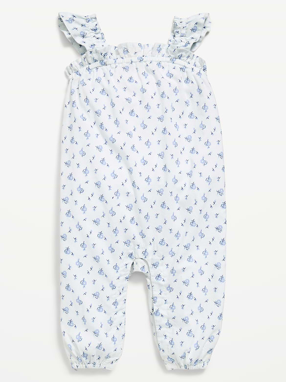 Printed Sleeveless Textured Ruffle-Trim Jumpsuit for Baby