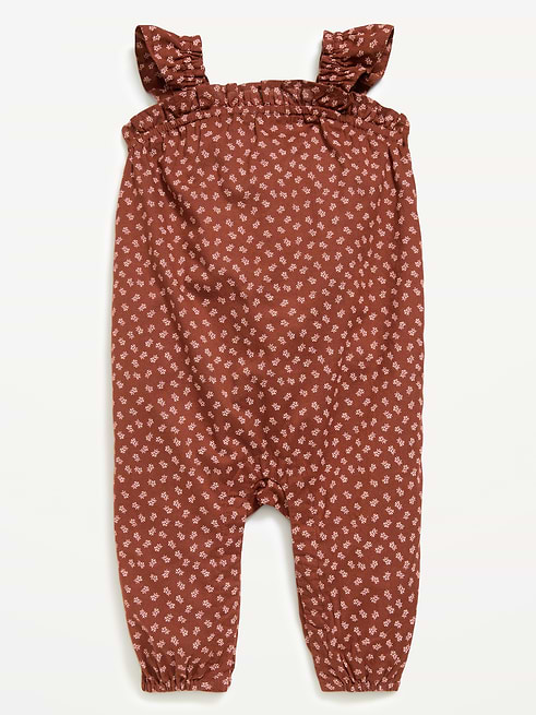 Printed Printed Sleeveless Textured Ruffle-Trim Jumpsuit for Baby clearance posted today