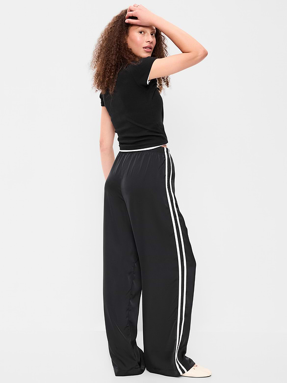 High-Waisted Satin Track Pants