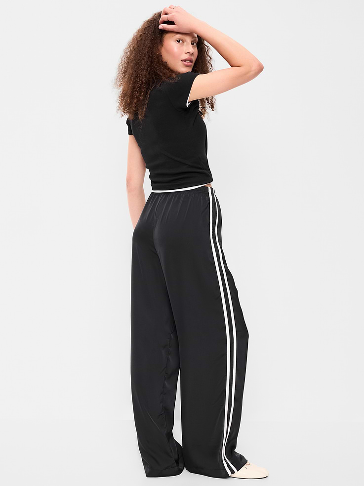 Image number 3 showing, High-Waisted Satin Track Pants