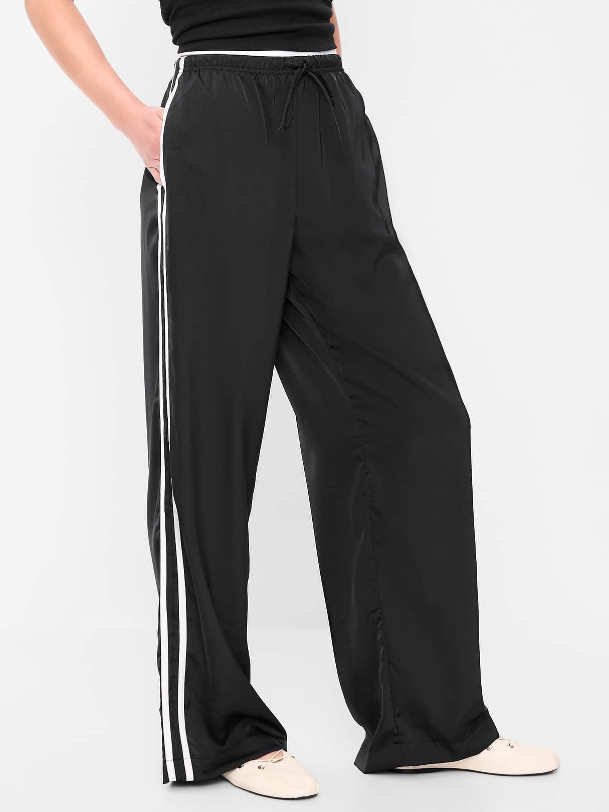 High-Waisted Satin Track Pants | Old Navy