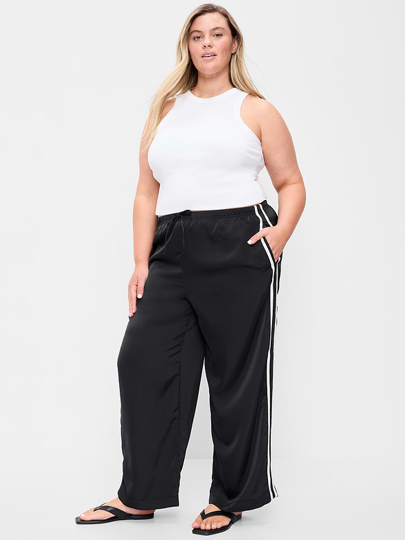 High-Waisted Satin Track Pants