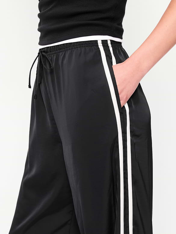 High-Waisted Satin Track Pants