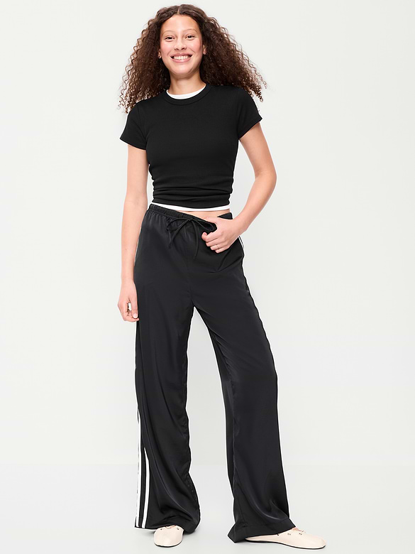 High-Waisted Satin Track Pants