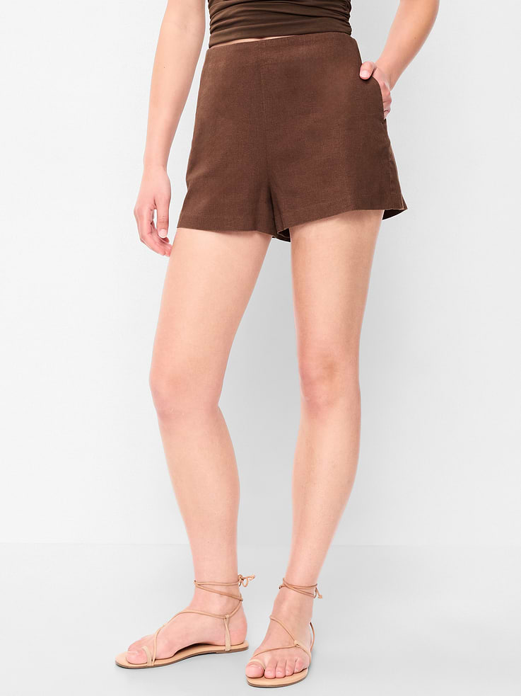 Image number 2 showing, High-Waisted Linen-Blend Micro Shorts
