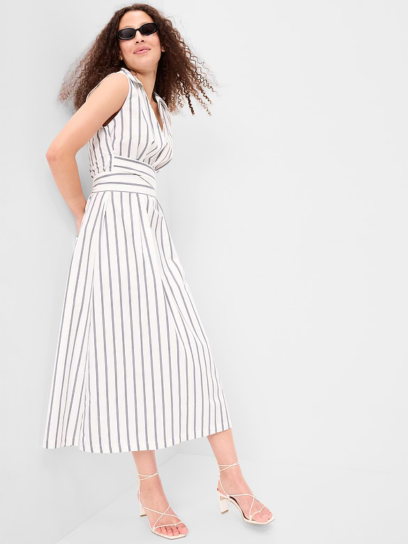 Sleeveless Wrap-Waist Midi Shirt Dress