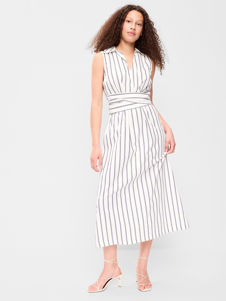 Image number 1 showing, Sleeveless Wrap-Waist Midi Shirt Dress