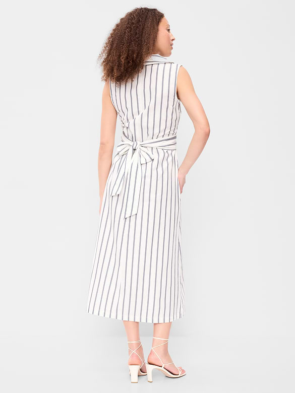 Sleeveless Wrap-Waist Midi Shirt Dress