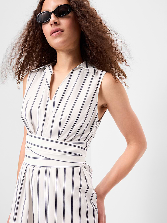 Sleeveless Wrap-Waist Midi Shirt Dress