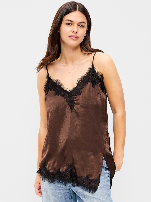 Asymmetrical Lace-Trim Cami Top