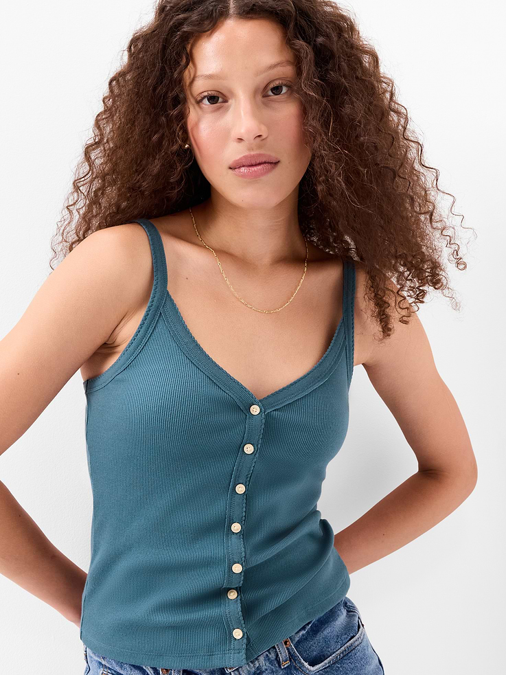 Image number 1 showing, Button-Front Cami Tank Top