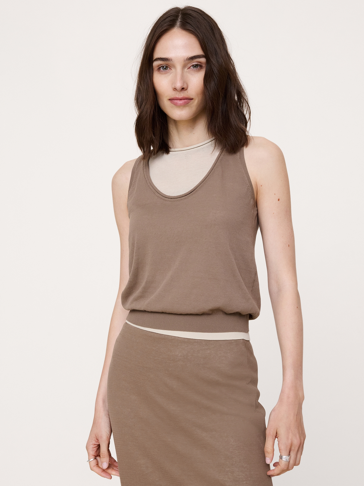 Sheer Ultra-Fine Cotton Layered Tank | Banana Republic