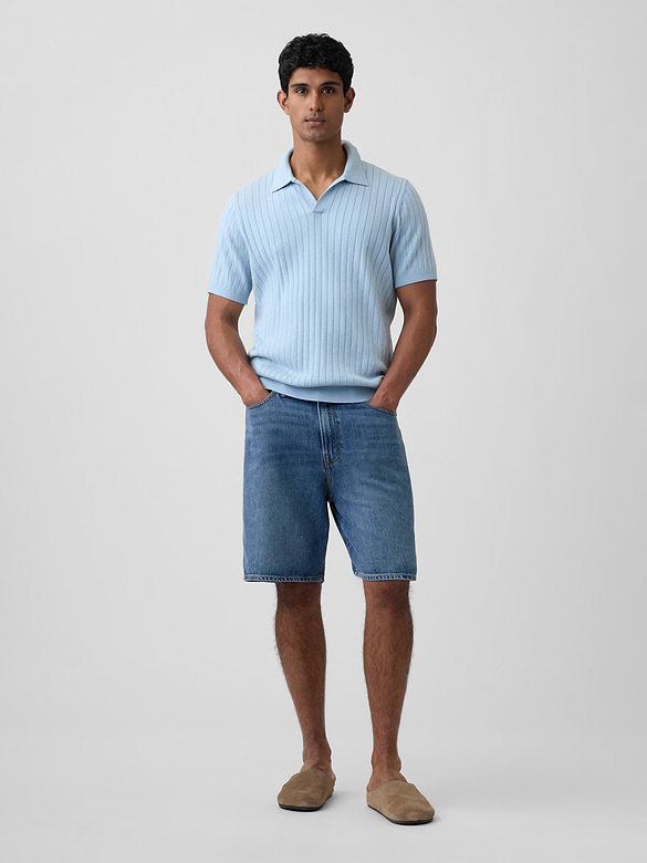 Ribbed Johnny Collar Polo Shirt