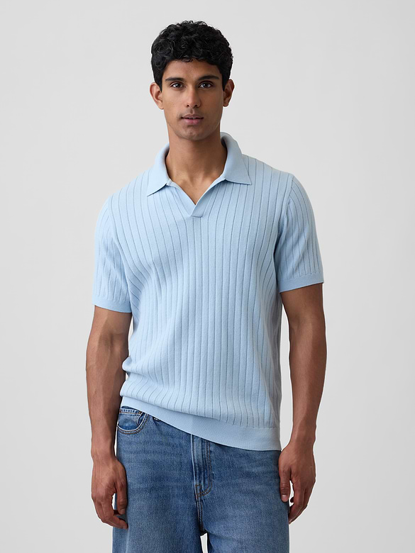 Ribbed Johnny Collar Polo Shirt
