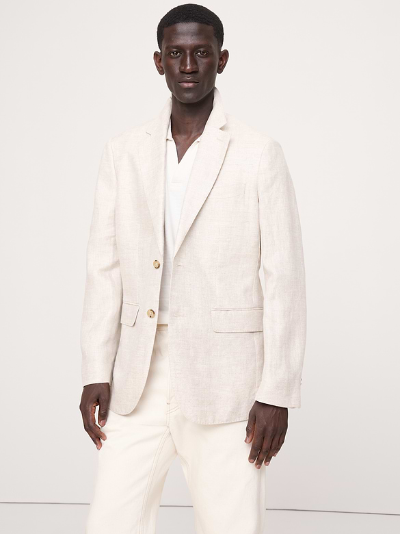Tailored Slim-Fit Herringbone Linen Suit Jacket