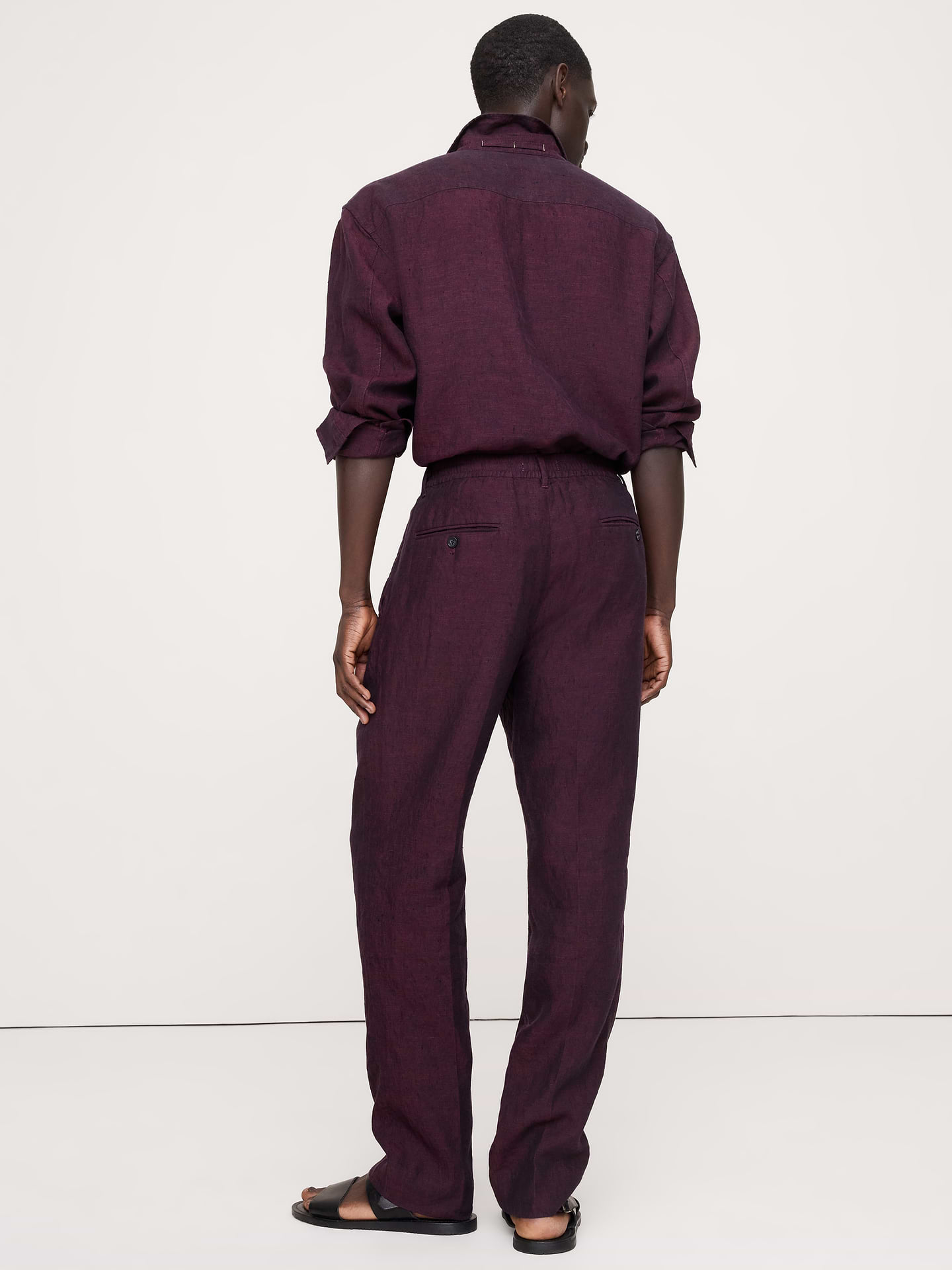 L'image numéro 6 présente Pantalon droit habillé à taille extensible en lin