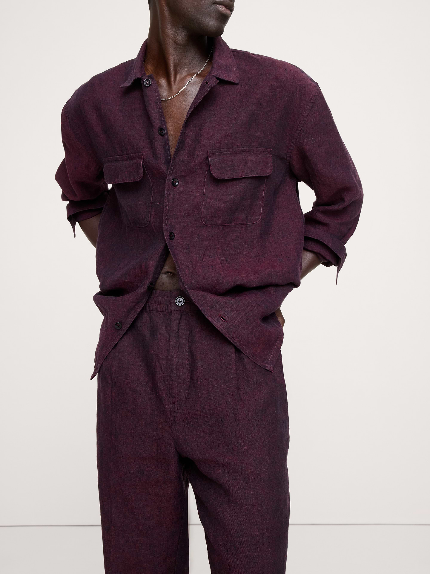 L'image numéro 7 présente Pantalon droit habillé à taille extensible en lin