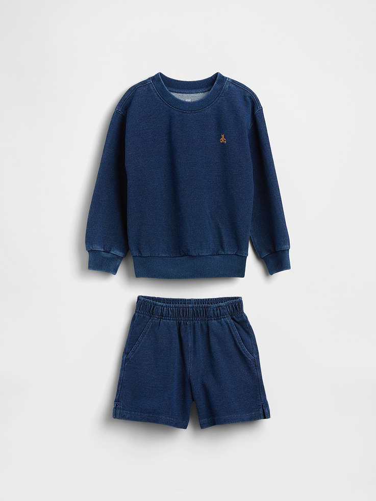Image number 1 showing, Baby & Toddler Indigo Terry Outfit Set
