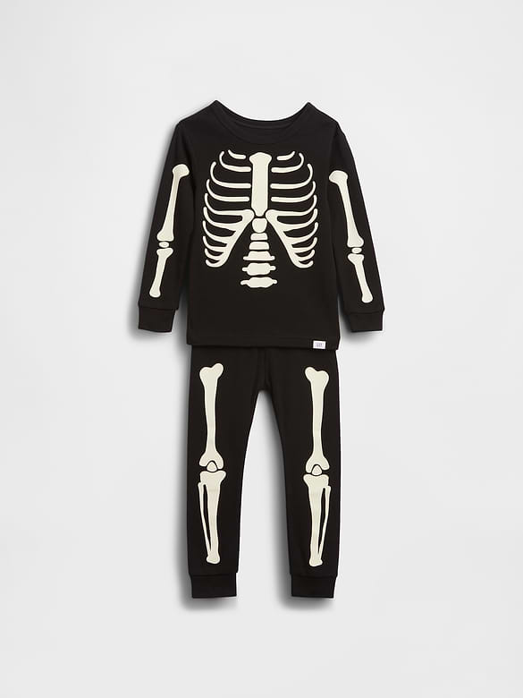 Kids & Baby Organic Brushed Cotton Glow-In-The-Dark Skeleton PJ Set