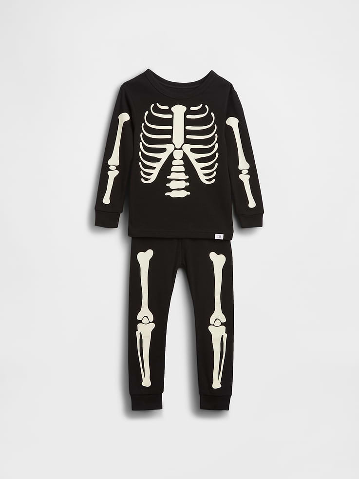Image number 1 showing, Kids & Baby Organic Brushed Cotton Glow-In-The-Dark Skeleton PJ Set