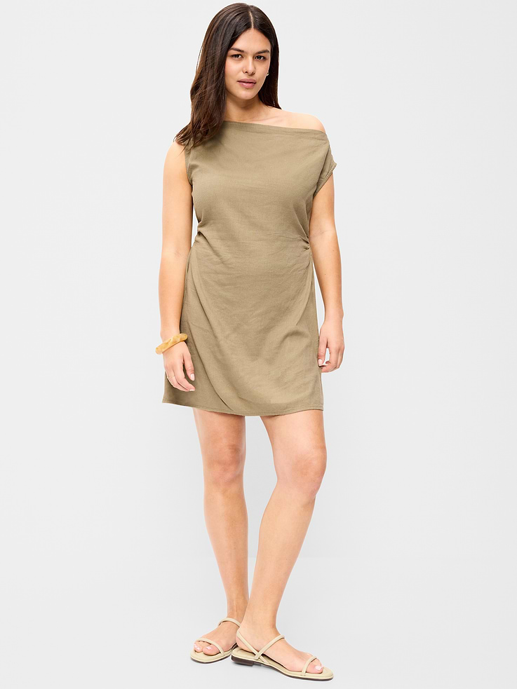 Image number 6 showing, Asymmetrical Shoulder Linen-Blend Mini Dress