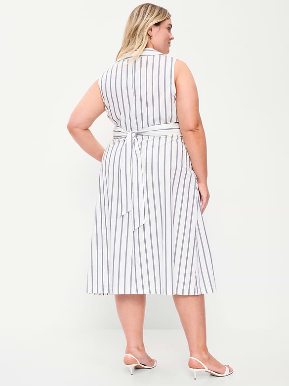 Sleeveless Wrap-Waist Midi Shirt Dress