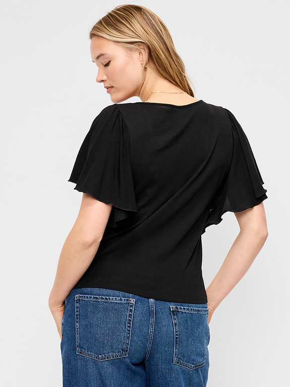 V-Neck Flutter Sleeve Top