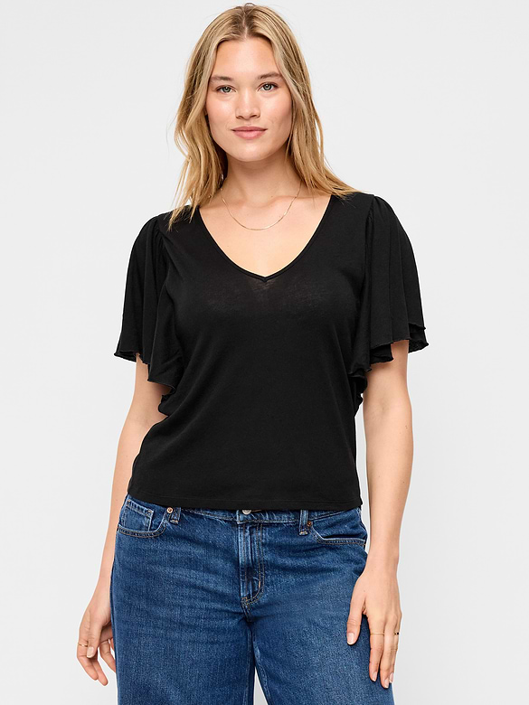 V-Neck Flutter Sleeve Top