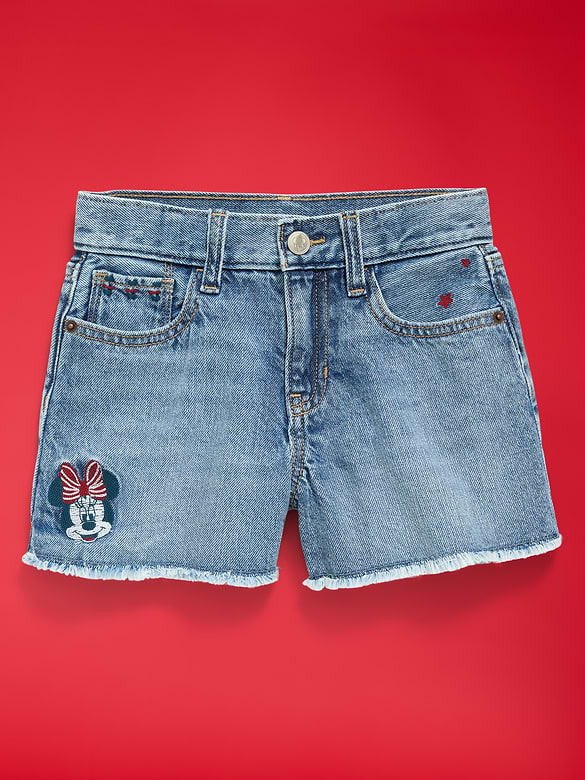 Old Navy x Disney Minnie Mouse Embroidered High-Waisted Frayed-Hem Jean Shorts for Girls