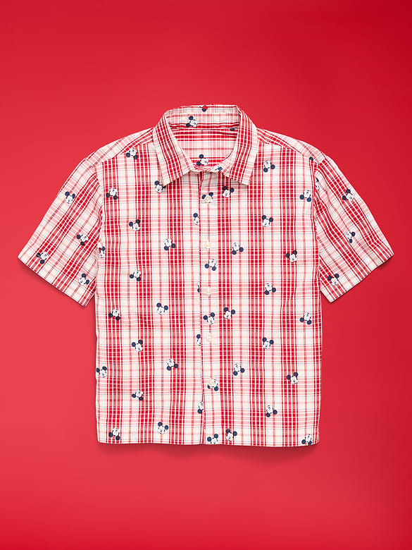 Old Navy x Disney Mickey Mouse Short-Sleeve Plaid Shirt for Boys