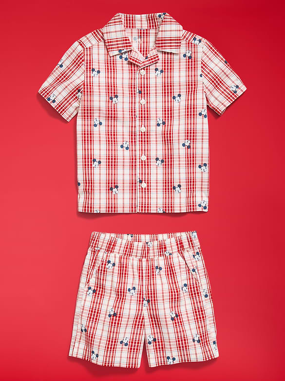 Old Navy x Disney Mickey Mouse Short-Sleeve Plaid Shirt and Shorts Set for Toddler Boys