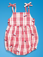 L'image numéro 1 présente Barboteuse à carreaux sans manches avec bretelles à nouer à imprimé Minnie Mouse Old Navy x Disney pour bébé