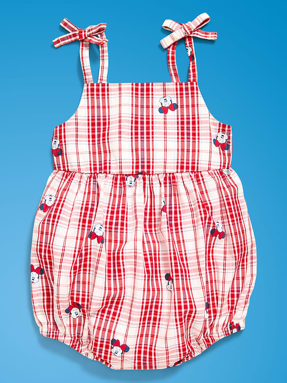 Old Navy x Disney Minnie Mouse Sleeveless Tie-Strap Plaid Romper for Baby